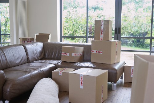 Professional movers carrying furniture through a Camden property